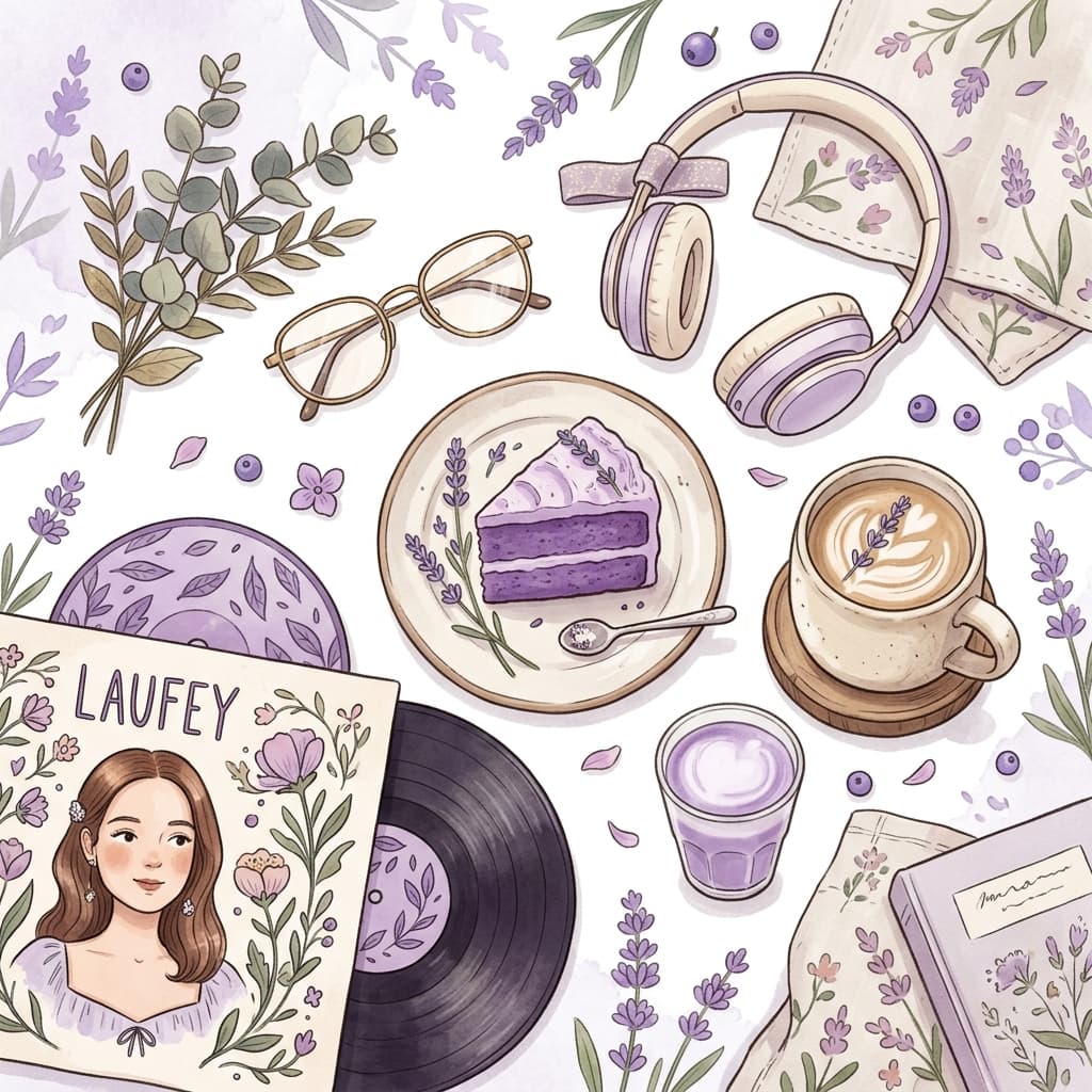 Her favorite things — violet, ube, coffee, nature